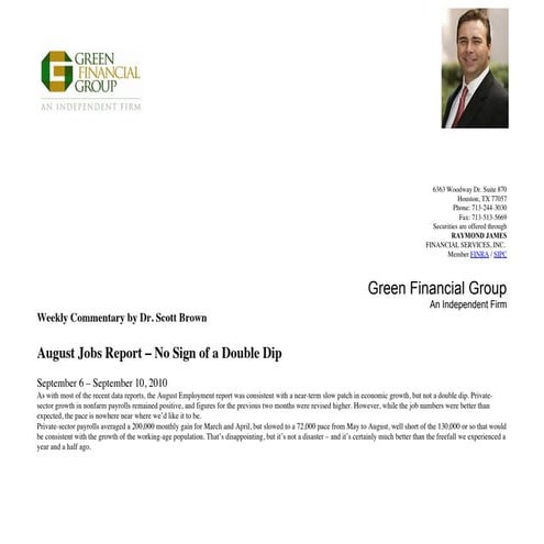 August Jobs Report- No Sign of a Double Dip