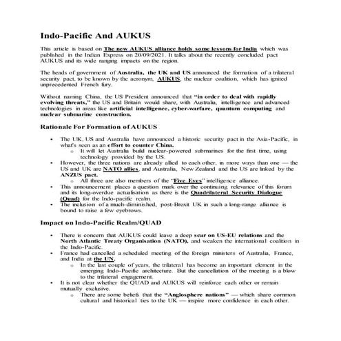 Aukus and indo pacific