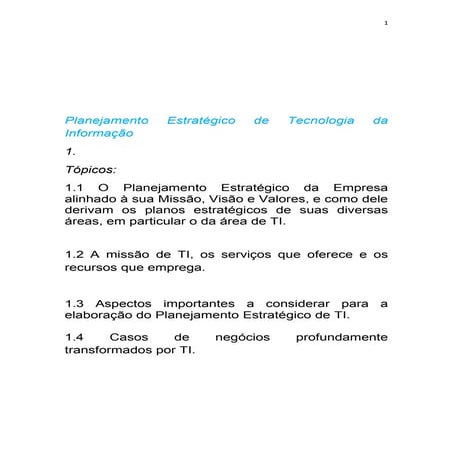 Aula 1 e 2 Planejamento Estratégico de Tecnologia da Informação | PDF