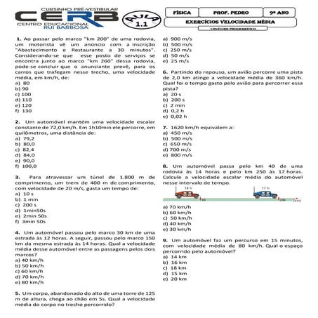 lista de exercícios de mru e mruv | PDF