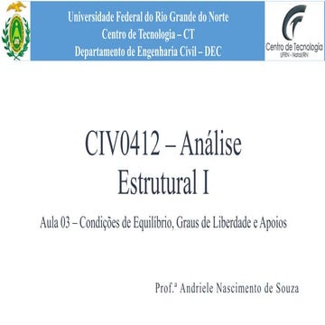 Aula 03   condições de equilíbrio, graus de liberdade e apoios