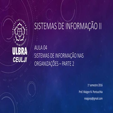 Sistemas de Informação 2 - Aula04 - Sistemas de informação nas organizações p...