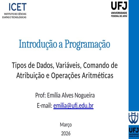 Aula 05 - Tipos de dados, variáveis e constantes | PPTX