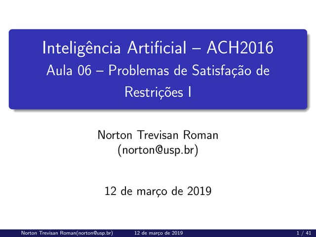 (ACH2044) Inteligência Artificial - Aula 06