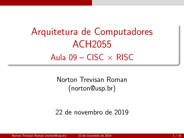 (ACH2055) Arquitetura de Computadores - Aula 09