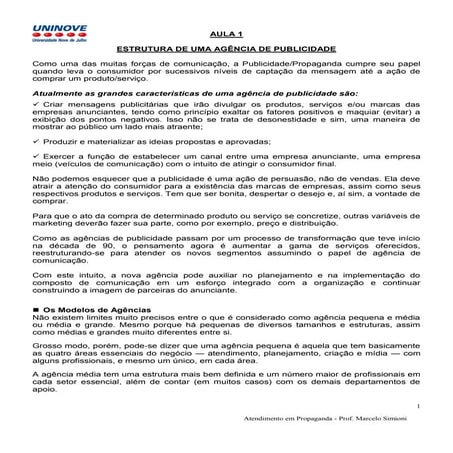 Atendimento Publicitário - Estrutura de uma Agência de Publicidade e Propaganda