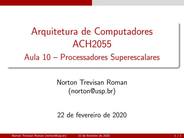 (ACH2055) Arquitetura de Computadores - Aula 10