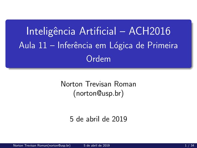 (ACH2044) Inteligência Artificial - Aula 11