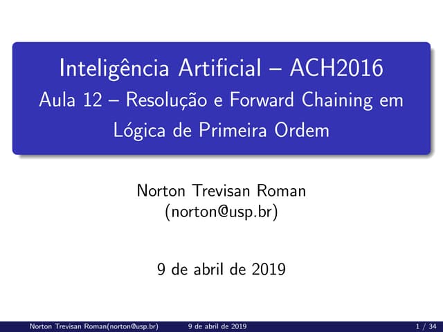 (ACH2044) Inteligência Artificial - Aula 12