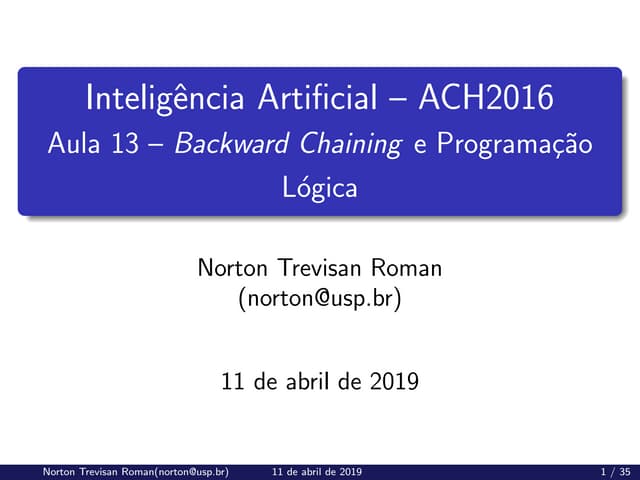 (ACH2044) Inteligência Artificial - Aula 13