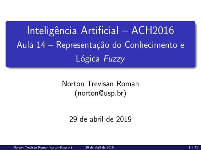 (ACH2044) Inteligência Artificial - Aula 14