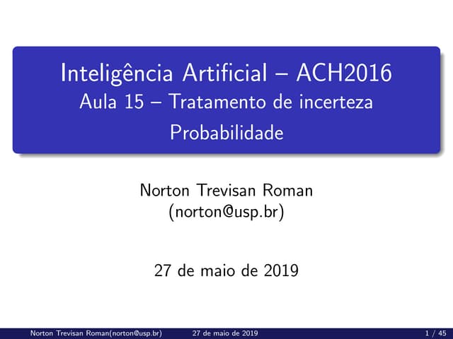 (ACH2044) Inteligência Artificial - Aula 15