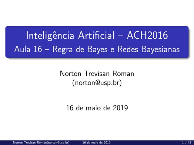 (ACH2044) Inteligência Artificial - Aula 16