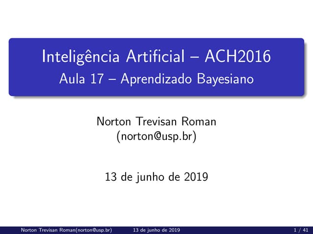 (ACH2044) Inteligência Artificial - Aula 17
