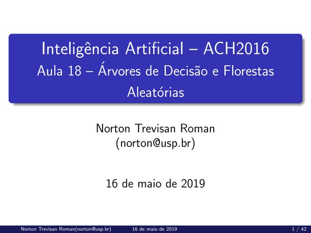 (ACH2044) Inteligência Artificial - Aula 18