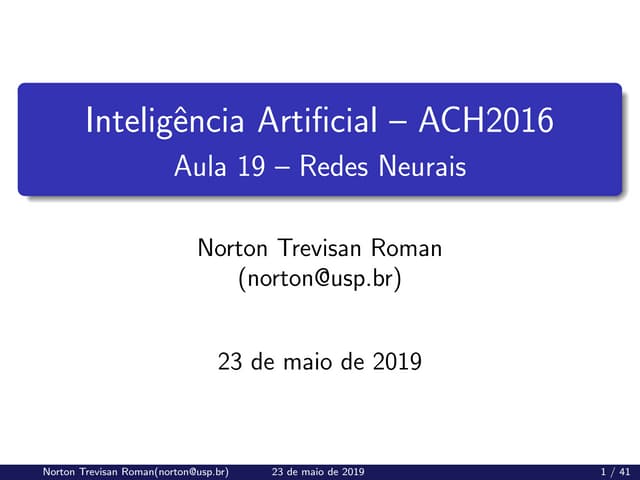 (ACH2044) Inteligência Artificial - Aula 19