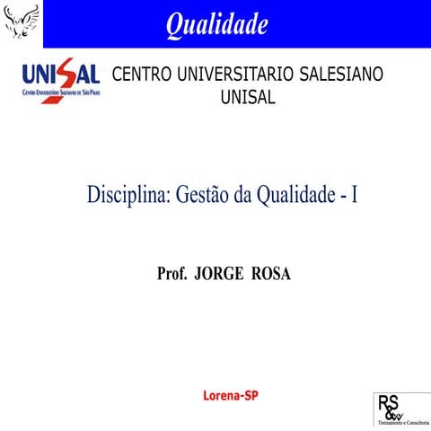 Disciplina de Gestão da Qualidade - Introdução aos conhecimentos