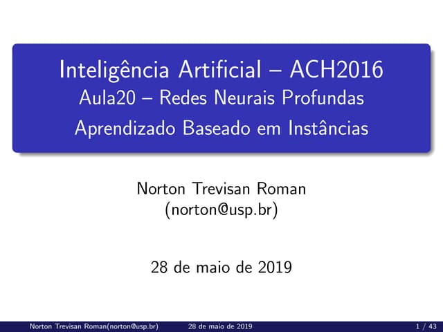 (ACH2044) Inteligência Artificial - Aula 20