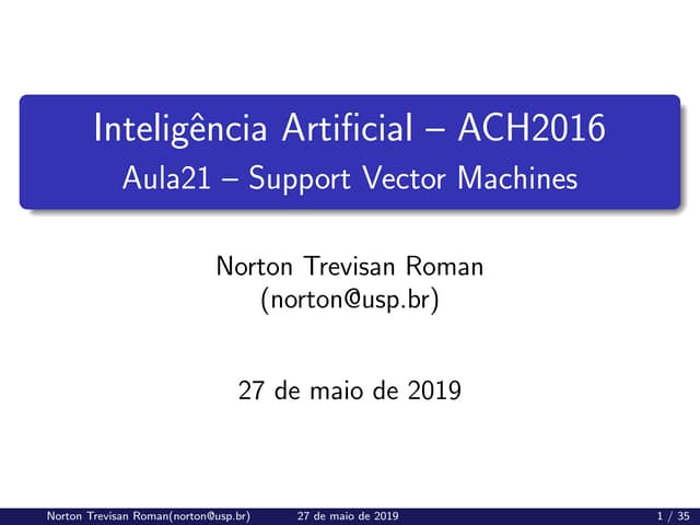 (ACH2044) Inteligência Artificial - Aula 21