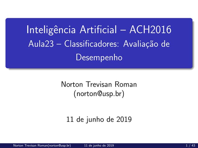 (ACH2044) Inteligência Artificial - Aula 23