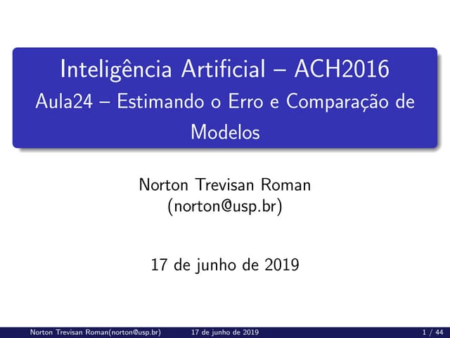 (ACH2044) Inteligência Artificial - Aula 24