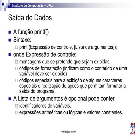 Aula 8 - Comandos de Entrada e Saída | PDF