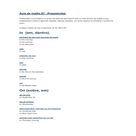 Aula de inglês 07   preposições