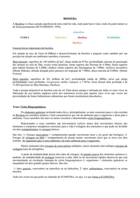 Aula  Ecologia Ciclos BiogeoquíMicos 2009
