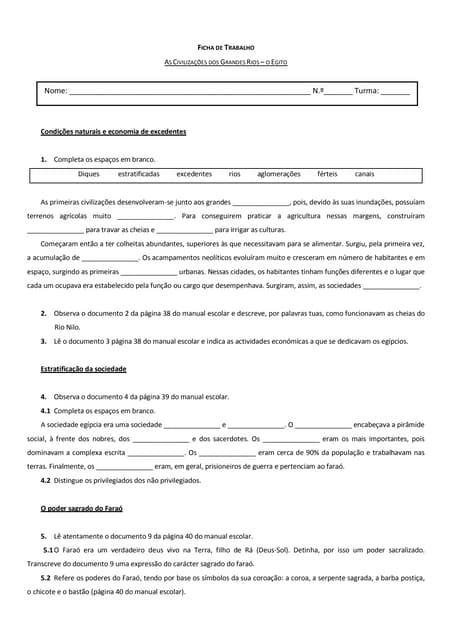 Ficha de Trabalho - O Egito