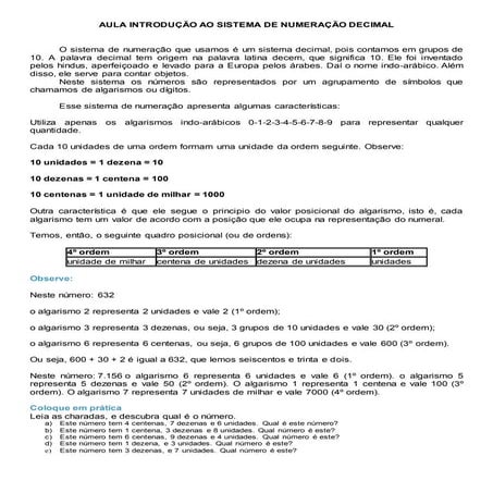 Sistema de numeração decimal - Atividade | PDF