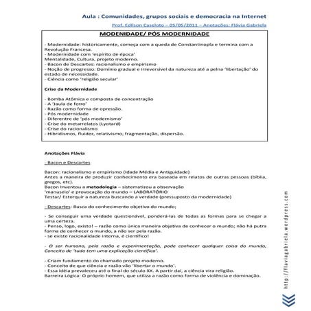 Aula modernidade pós modernidade