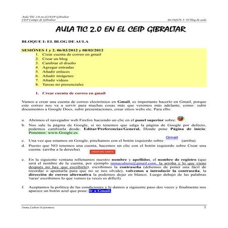 Aula tic 2.0 en el ceip gibraltar.bloque 1 sesion 1 y 2