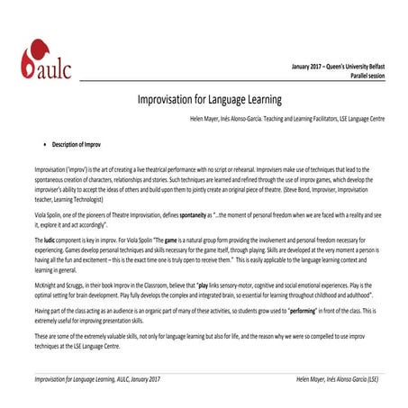 Improvisation for Language Learning | PDF