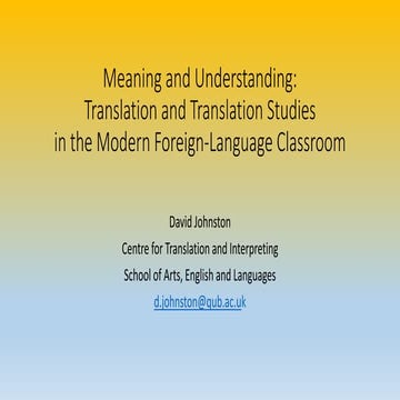 Meaning and Understanding: Translation and Translation Studies  in the Foreig...