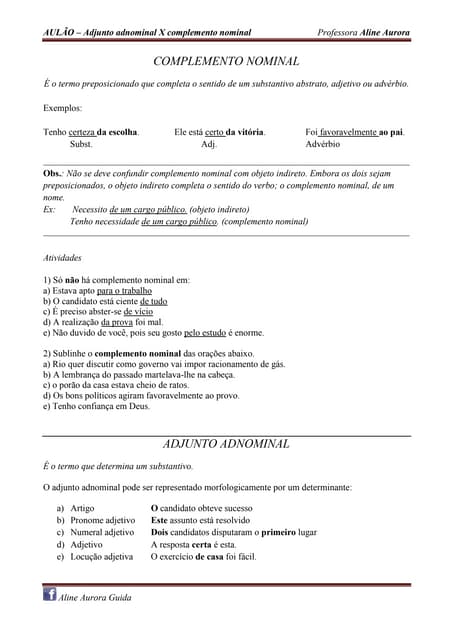 Aulão   adjunto x complemento com gabarito