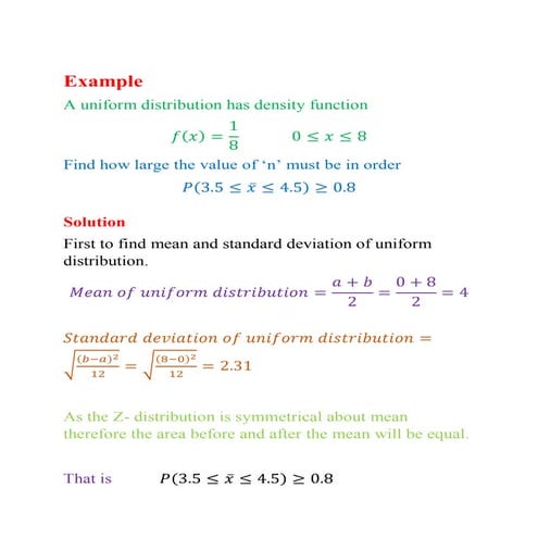 A uniform distribution has density function find n (1) | PDF