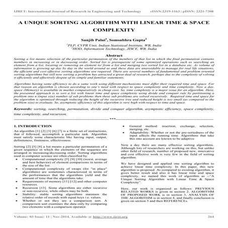 A unique sorting algorithm with linear time & space complexity | PDF