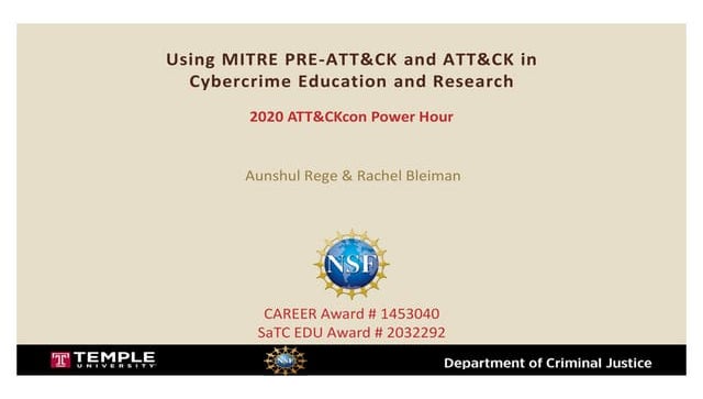 Using MITRE PRE-ATTACK and ATTACK in Cybercrime Education and Research