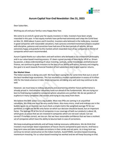 Aurum Capital Note to subscribers - Dec 31 2023.pdf