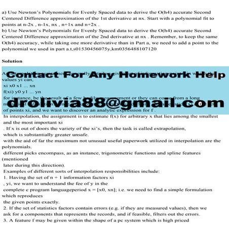 a) Use Newton’s Polynomials for Evenly Spaced data to derive the O(h.pdf