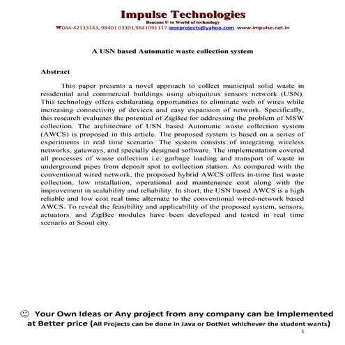 A usn based automatic waste collection system