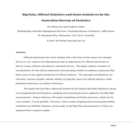 Australia bureau of statistics   some initiatives on big data - 23 july 2014