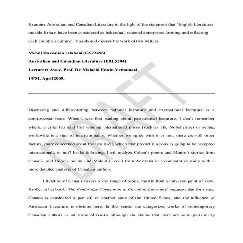 Australian And Canadian Literature