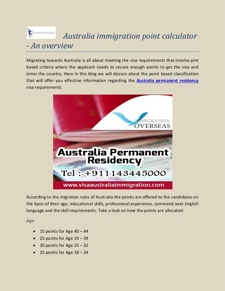 Australian immigration points calculator an overview