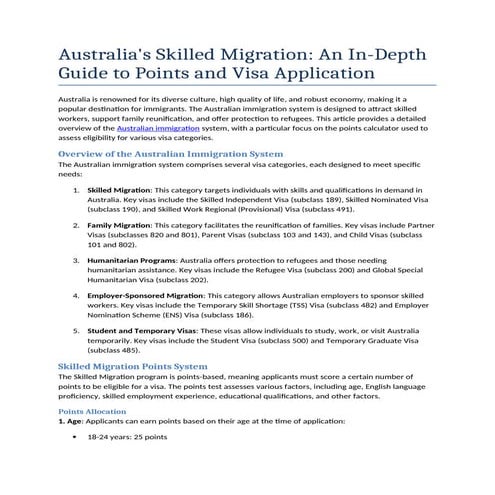 Australia's Skilled Migration An In-Depth Guide to Points and Visa Applicatio...