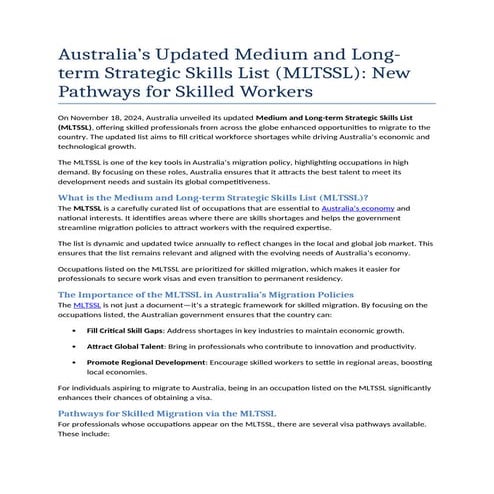 Australia’s Updated Medium and Long-term Strategic Skills List (MLTSSL) New P...