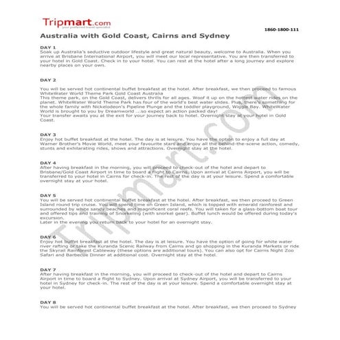  Australia with gold coast, cairns and sydney-tripmart