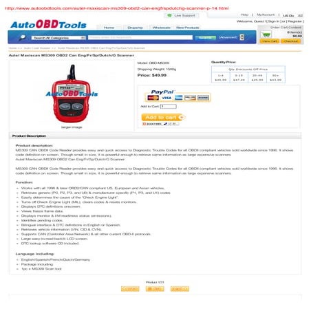 Autel maxiscan ms309 obd2 can eng fr sp dutch g scanner