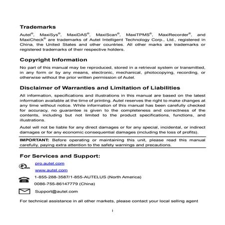 Autel Maxisys MS906BT User's Manual