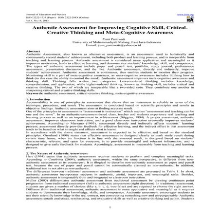 Authentic assessment for improving cognitive skill,critical creative thinking...
